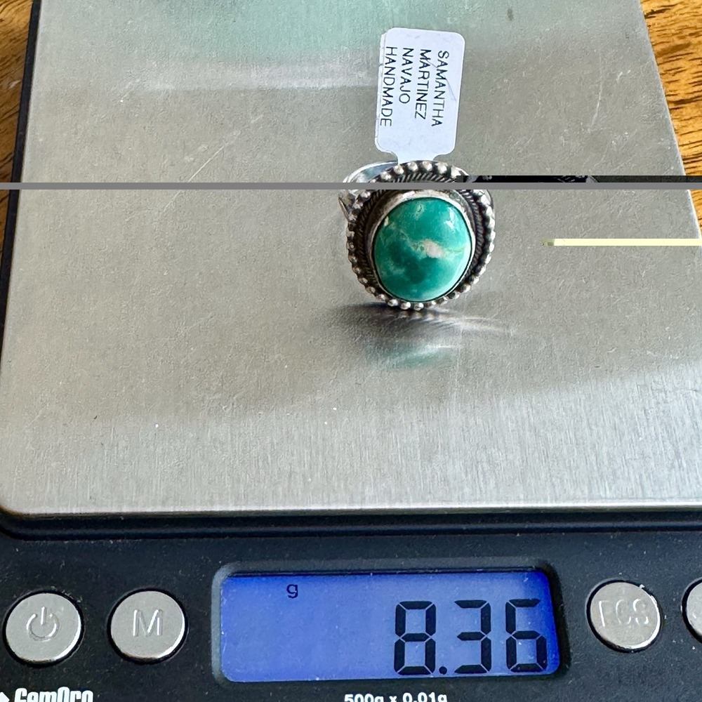 Navajo Sonoran Gold Turquoise Ring Sz 9 Sterling Signed SM Martinez Native Amer - Picture 9 of 9